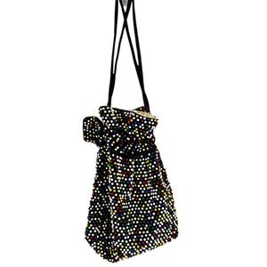 Vintage Mid Century Candy Dot Beaded Drawstring Reversible Handbag Purse